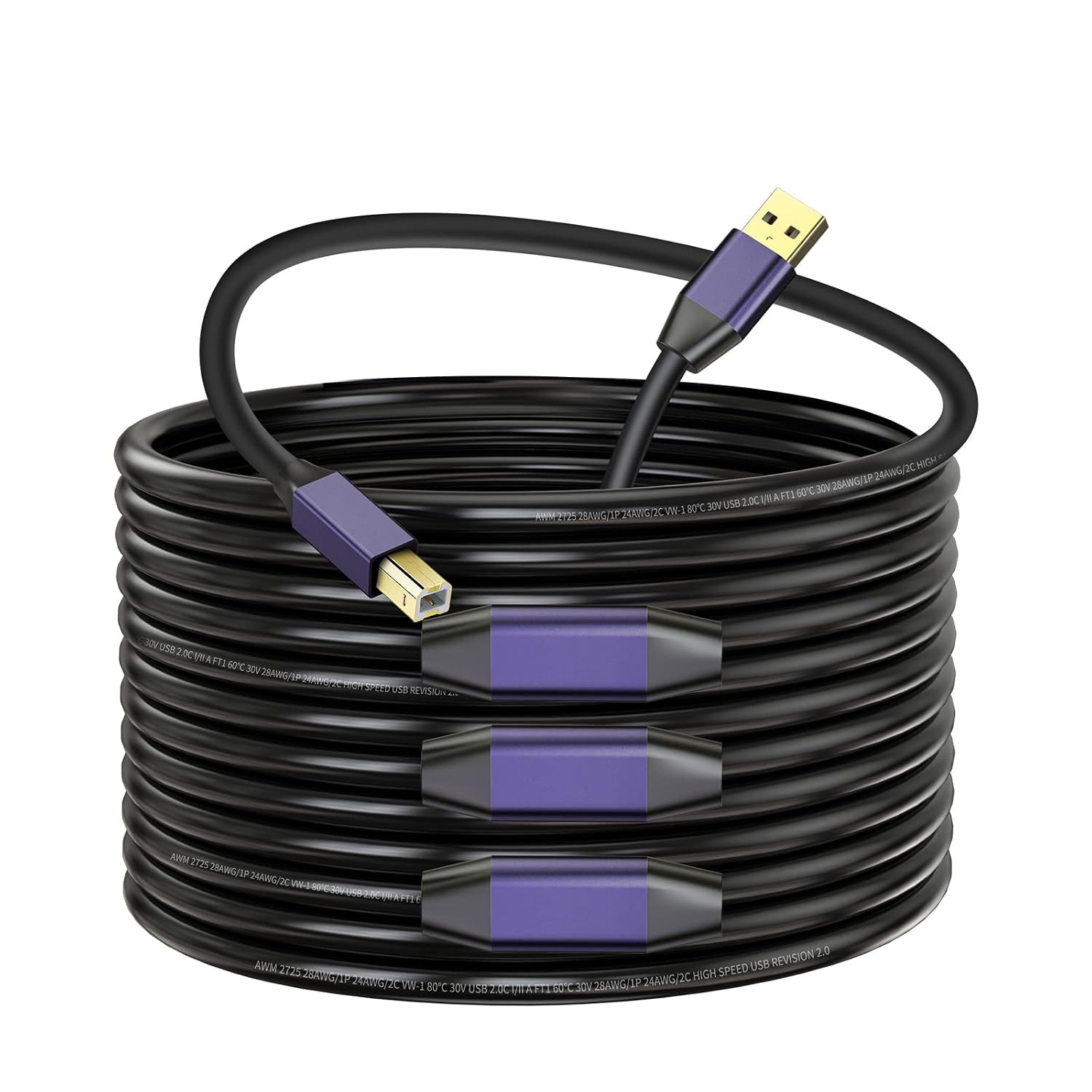 Active USB 2.0 Printer Cable 75Ft - A-Male to B-Male High Speed Printer/Scanner/