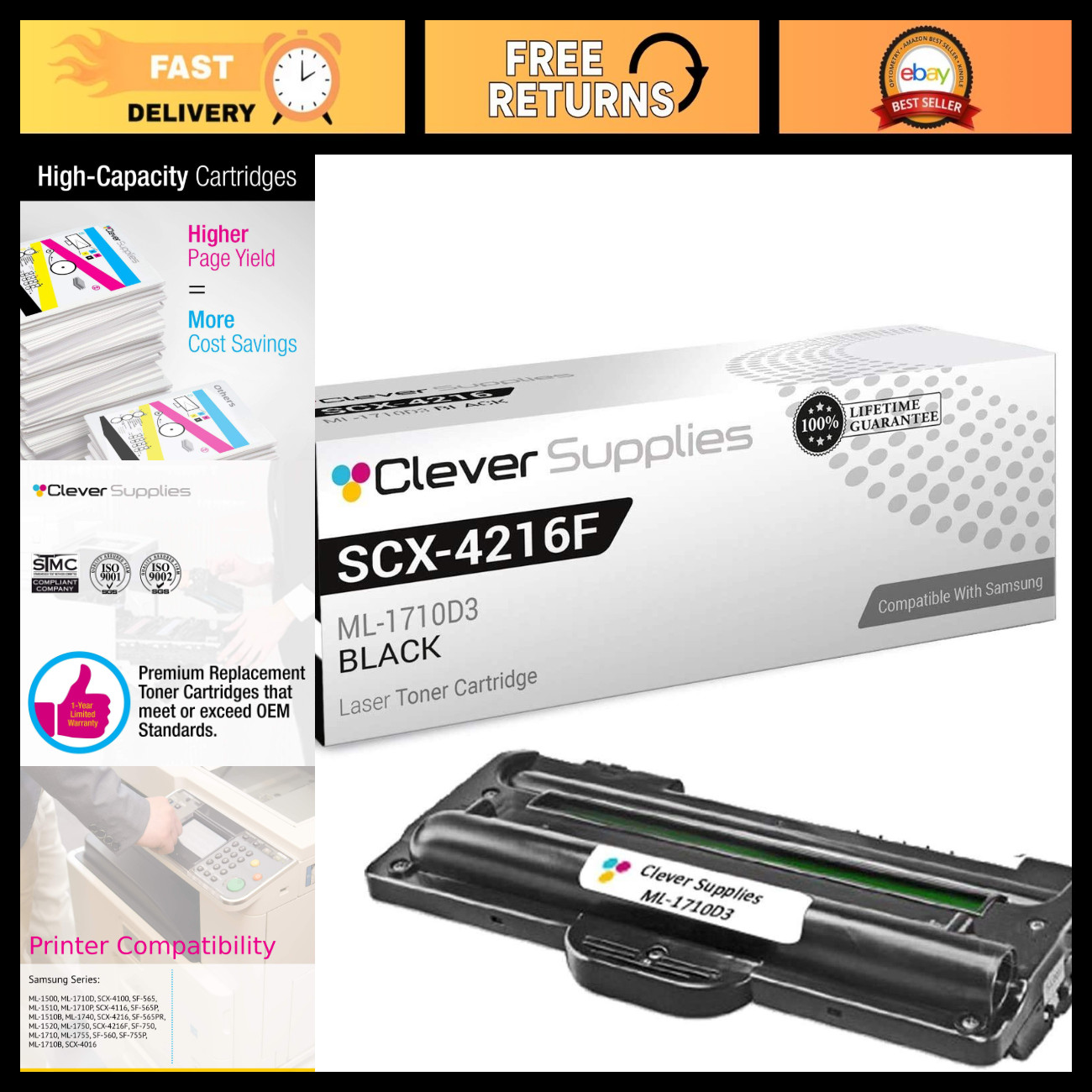 Compatible Toner Cartridge for Samsung SCX-4216F ML-1710D3 - High Yield, Quality