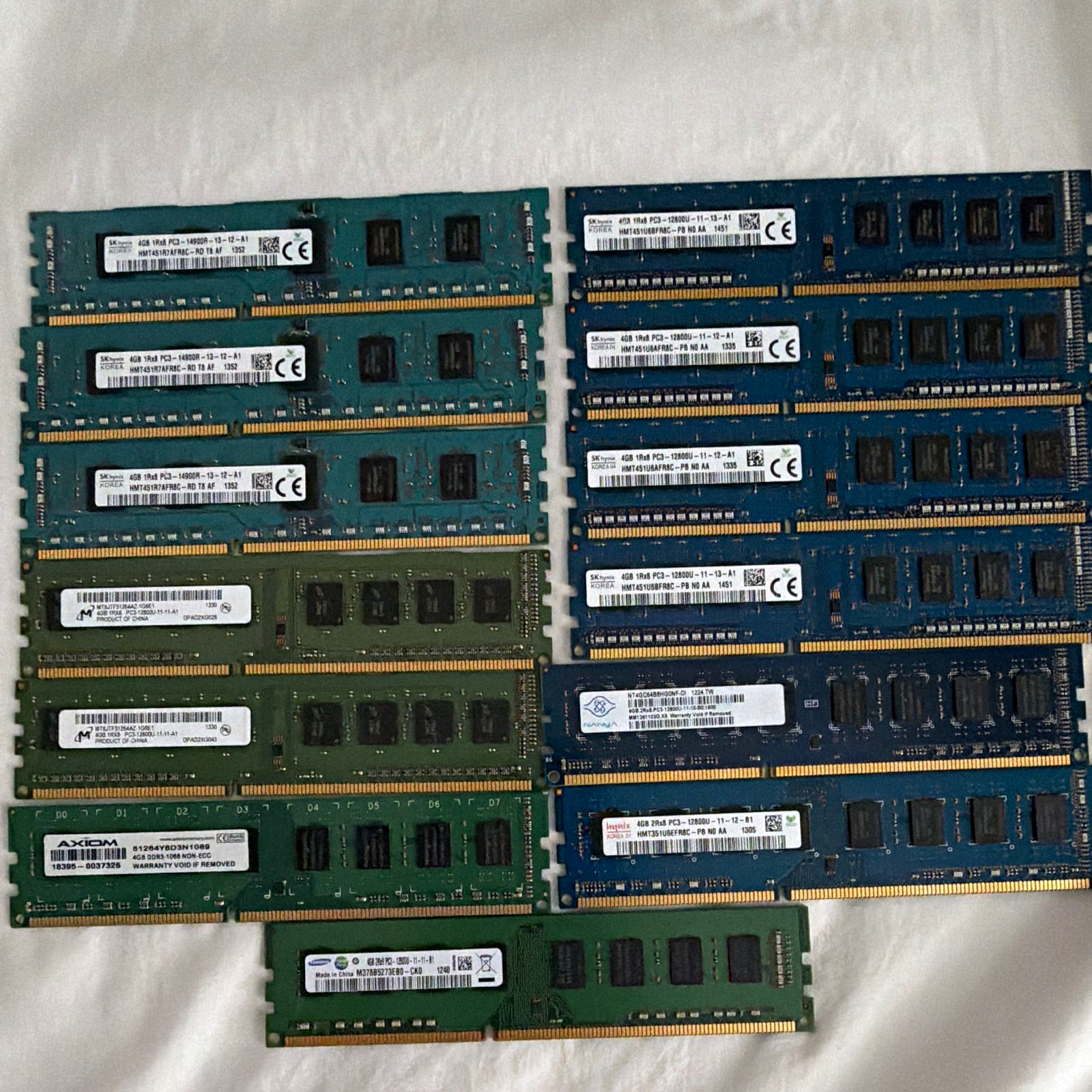 LOT OF 13 4GB (52GB 13x4GB) DDR3 PC3-12800U & 14900R Desktop RAM MIXED BRANDS