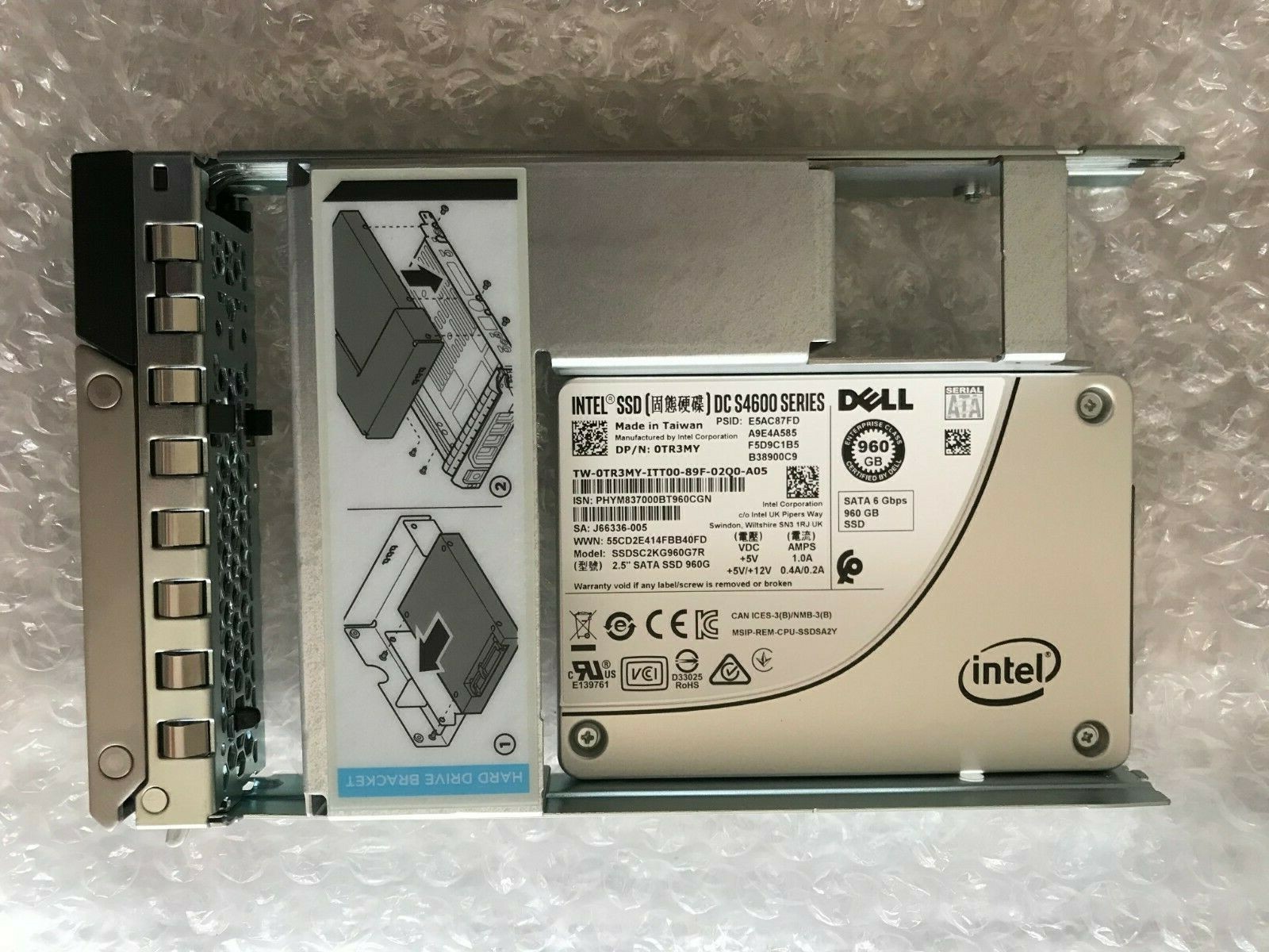 INTEL DELL DC S4600 SSDSC2KG960G7R 960GB 3.5 inch SATA3 SSD 0TR3MY TR3MY R530