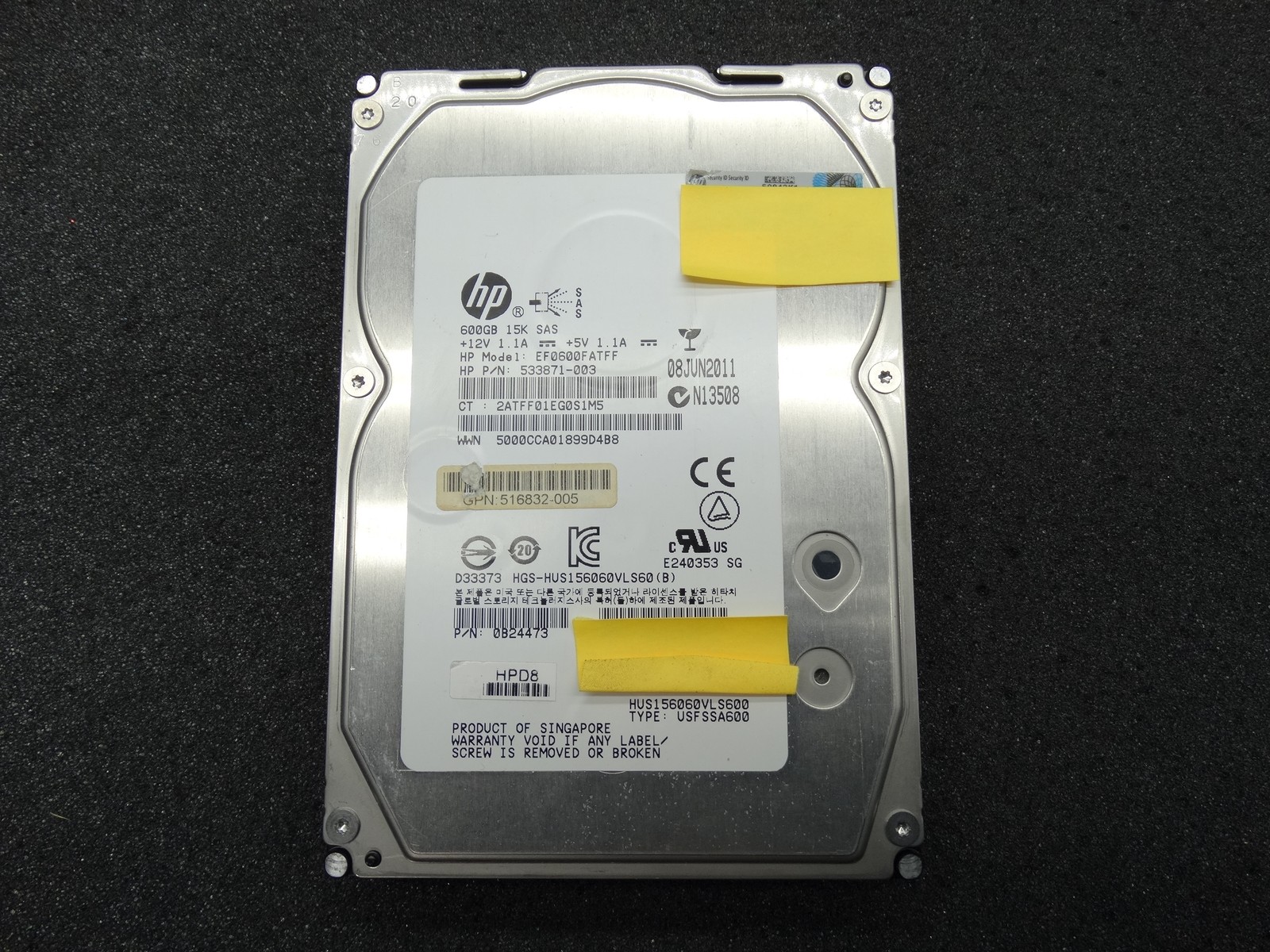 HP 600GB 6G SAS 15K RPM 3.5" HDD HUS156060VLS600 516828-B21 517354-001 LFF Drive