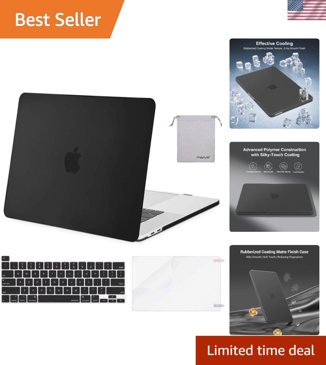 Elegant Black MacBook Pro 16" Case A2141 with Keyboard Cover & Screen Protector