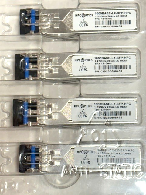 HCP OPTICS 1000BASE-LX-SFP-HPC, 1.25Gb/S, 20KM, LC, DDM, 1310nm - 4 UNITS @@