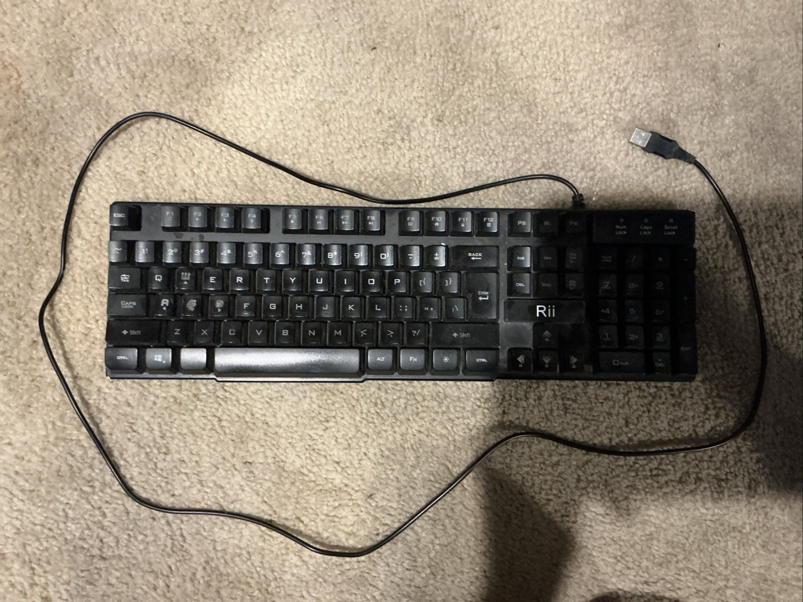 Used Rii USB Keyboard Tested And Working, Black, LED Lights