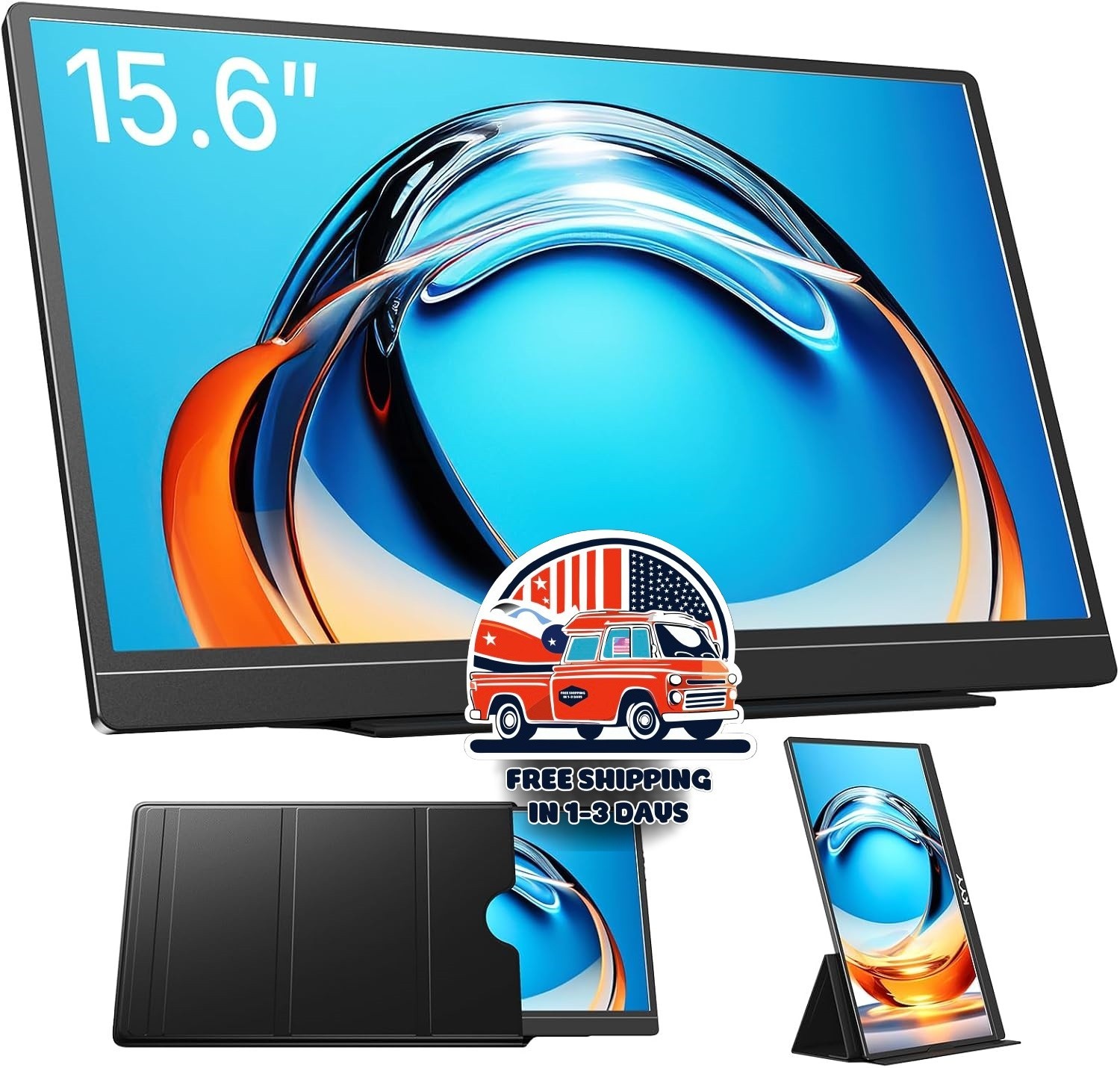 15.6" Monitor Portátil para Laptop con Tapa y Altavoces Monitor Externo 1080P.