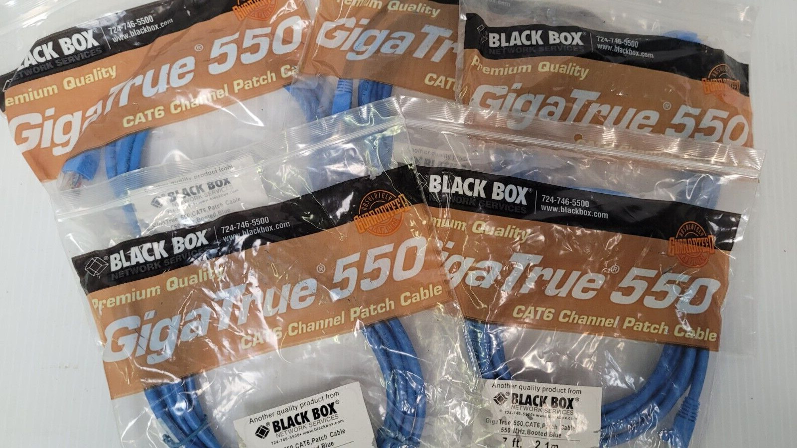 Lot of 5 Black Box EVNSL641-0007 Cat6 550-MHz Ethernet Patch Cable Booted 7 FT