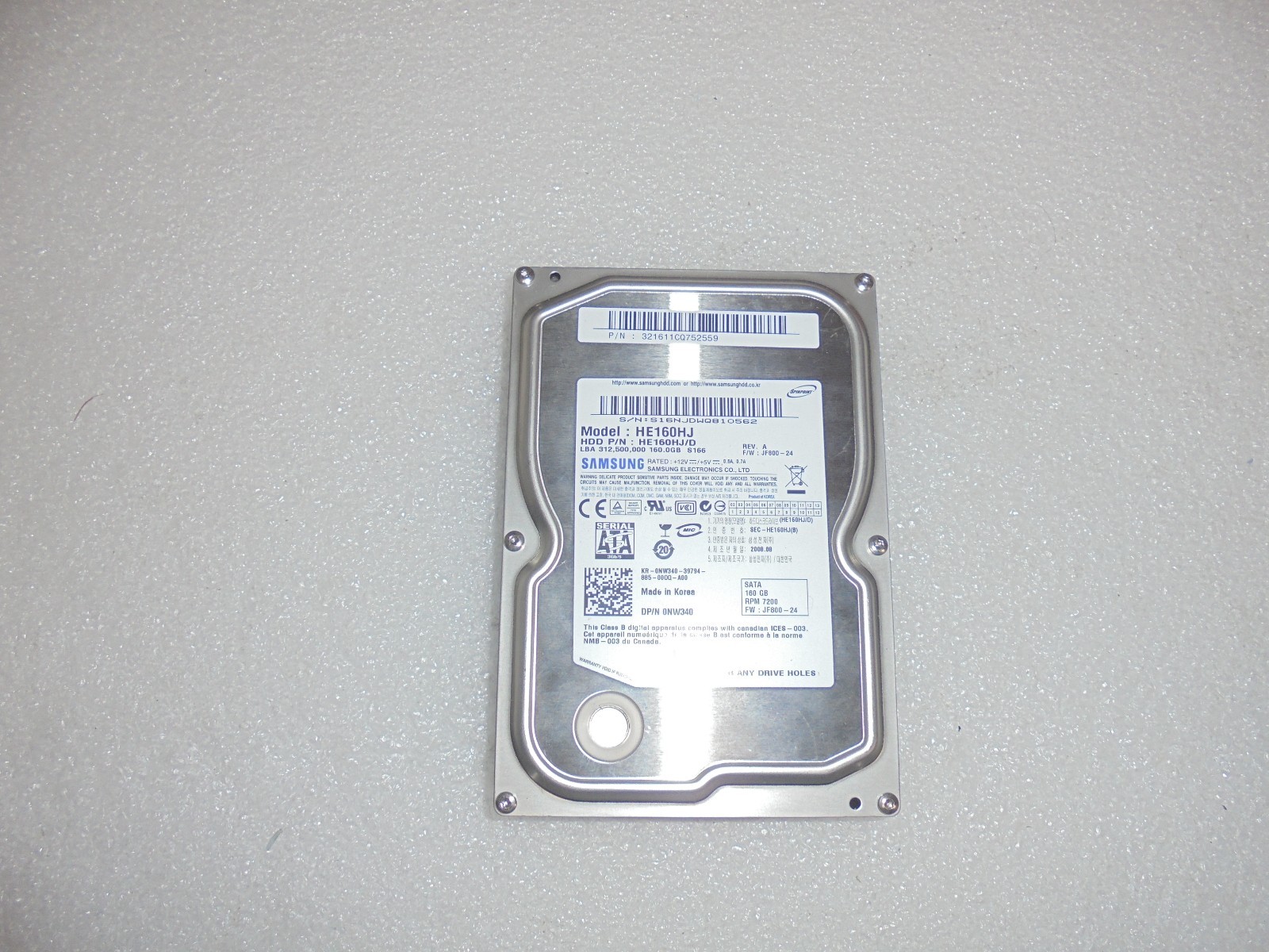 Dell NW340 160GB 7.2K RPM SATA 3.5" Hard Drive HDD Samsung HE160HJ