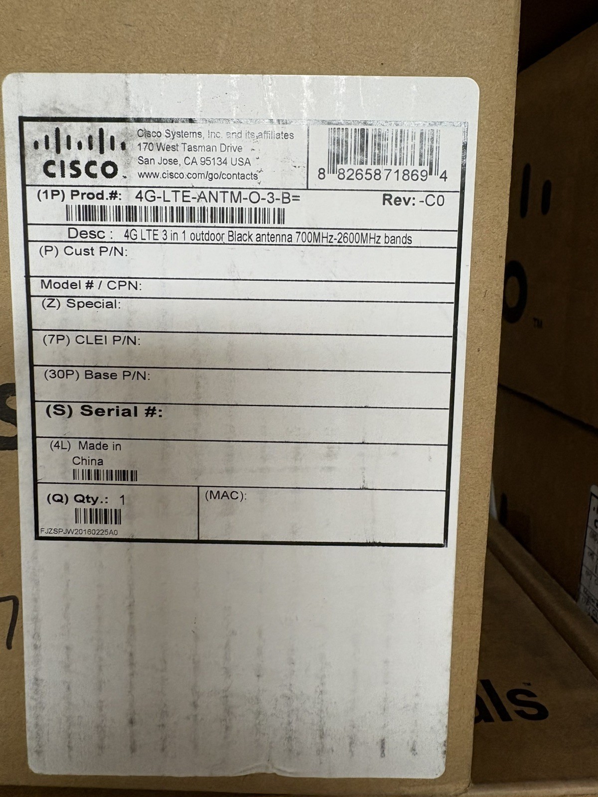 CISCO 4G-LTE-ANTM-O-3-B BLACK 4G LTE MULTI-BAND 700MHZ-2.6GHZ
