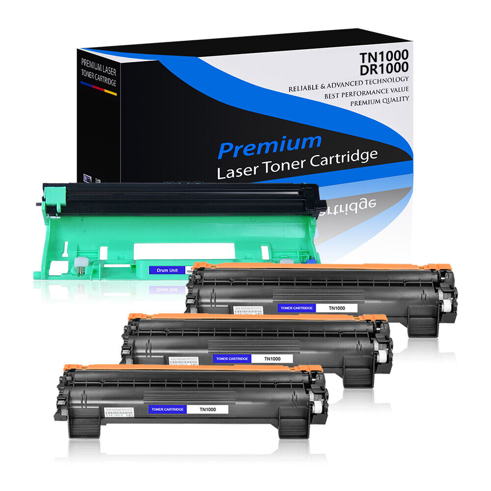 3PK TN1000 Toner 1PK DR1000 Drum for Brother DCP1510R DCP1512 DCP1512R HL1112R