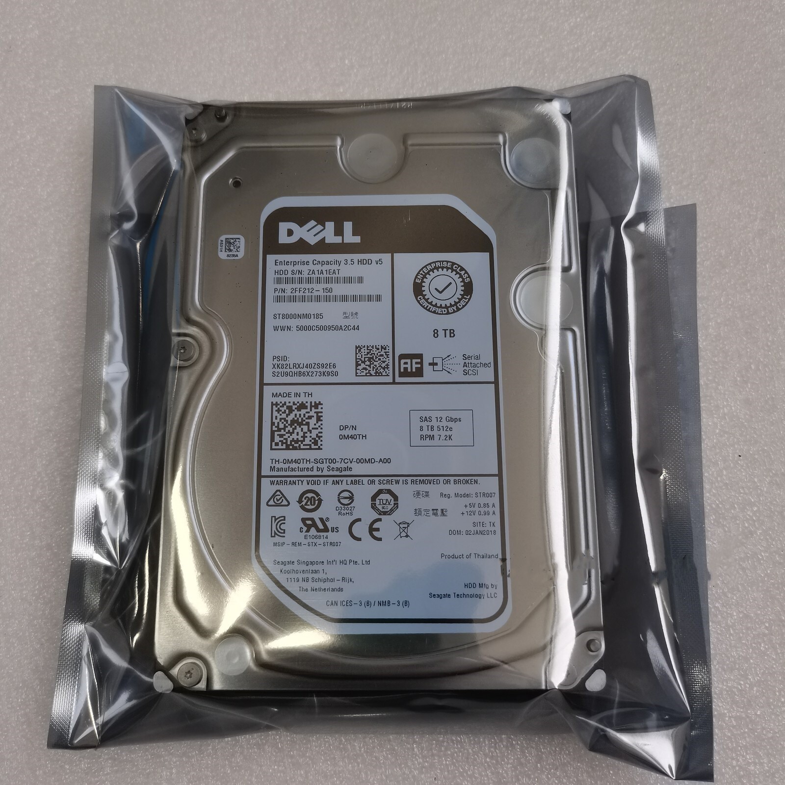 For DELL 0M40TH ST8000NM0185 8TB 512e SAS 7200RPM 256MB 12Gb/s 3.5 Hard Drive