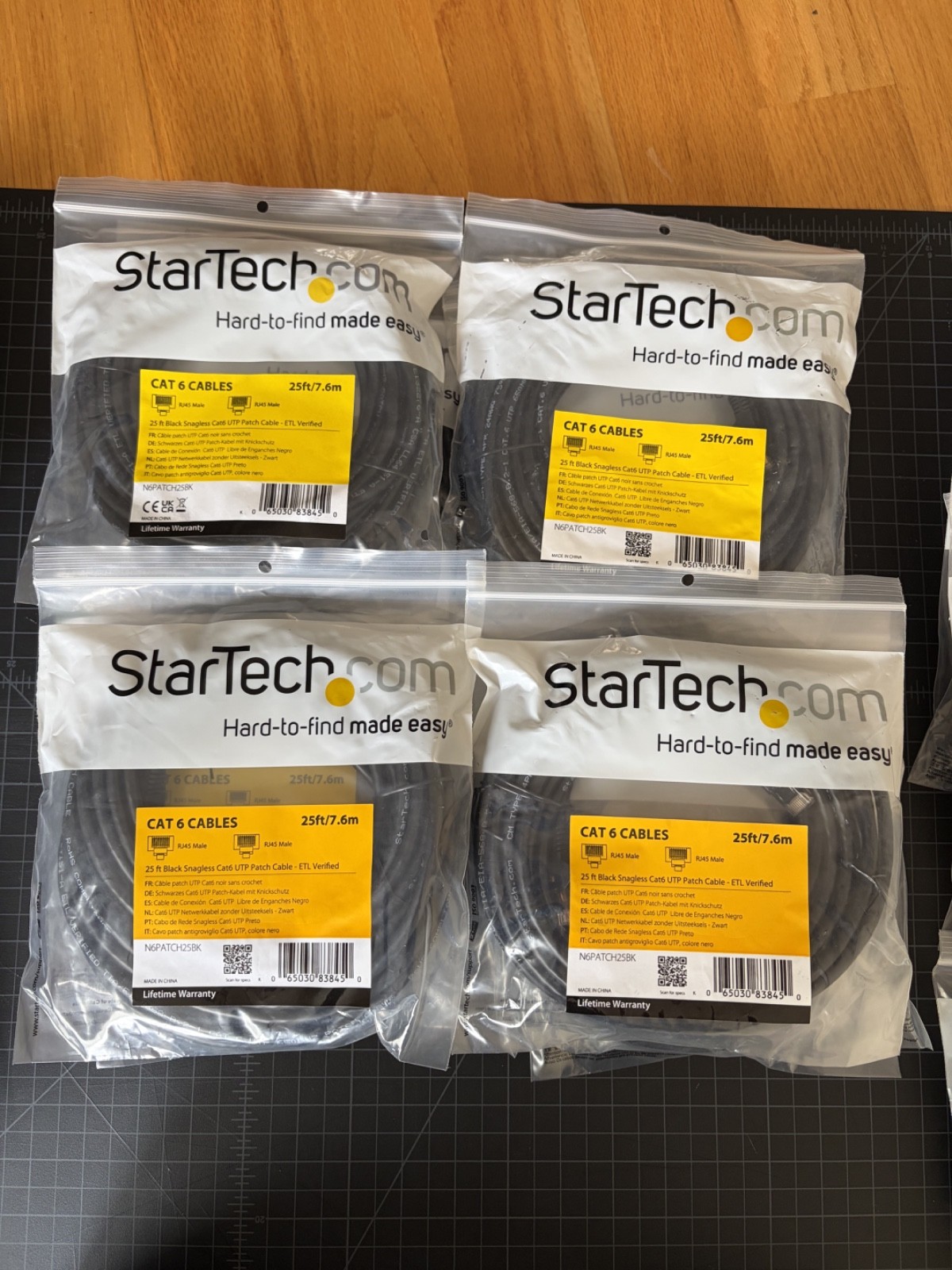 LOT OF 8 New StarTech.com Cat6 RJ45 Ethernet Patch Cable 25 ft Round Black