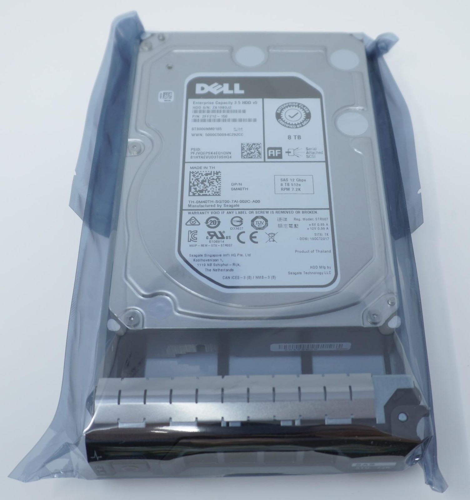 M40TH ST8000NM0185 Dell 8TB 7.2K RPM 12Gb/s 3.5" SAS Hard Drive 0M40TH W Caddy