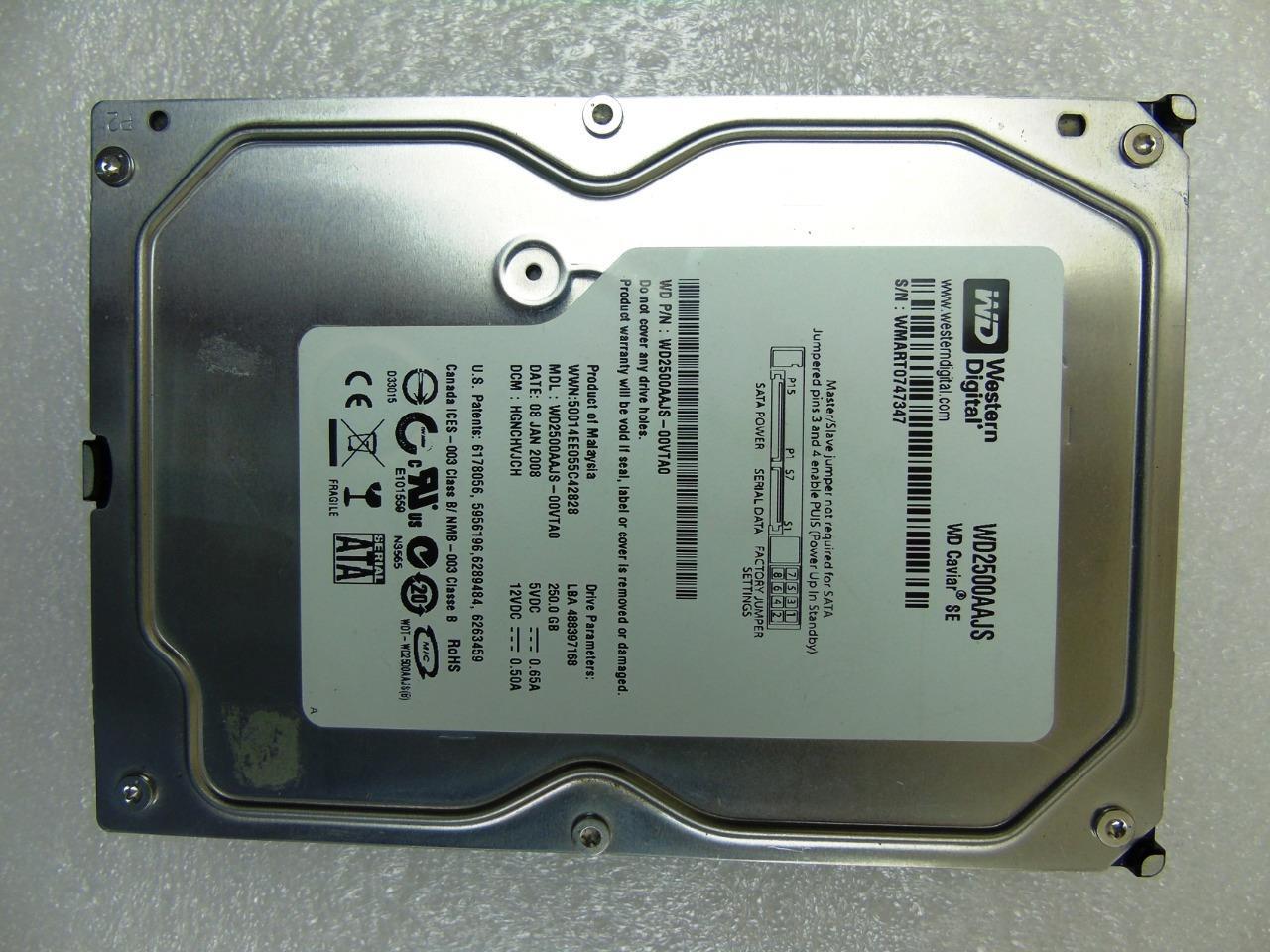 Western Digital WD2500AAJS-00VTA0 DCM: HGNCHVJCH, 08JAN2008, SATA HDD 250GB