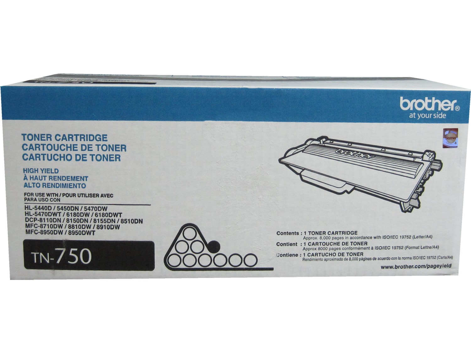 BROTHER TN-750 Black High Yield Toner Cartridge 8k Genuine OEM Original