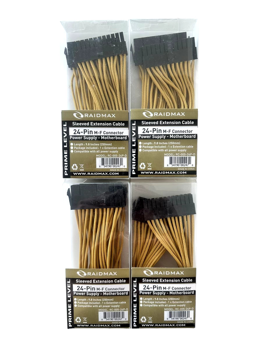 24-Pin M-F Power Supply-Motherboard Sleeved Extension Cable 9.8in *LOT OF 4*