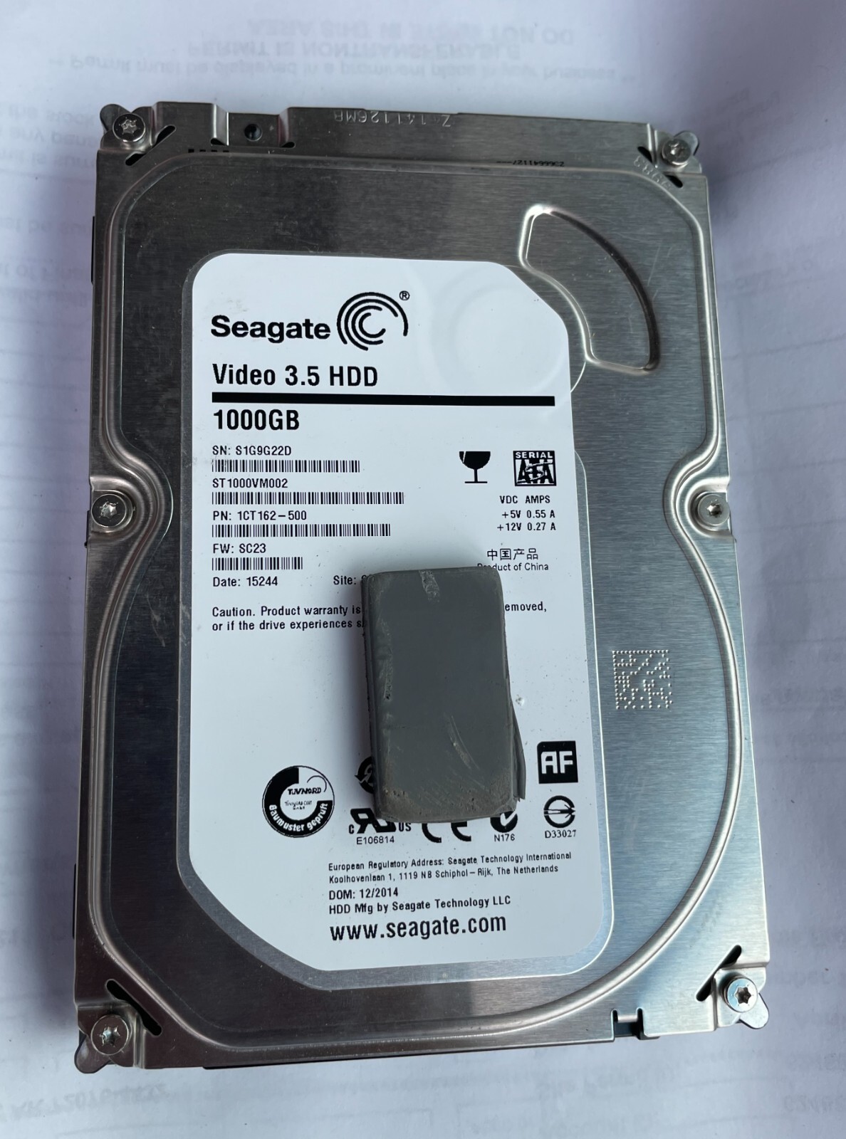 Seagate 1000 GB   1 TB ST1000VM002  3.5"  Hard Drive HDD