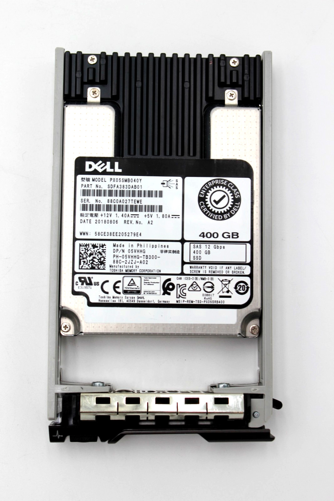 Dell 400GB 12Gb/s SAS WI SSD PX05SMB040Y 05VHHG 5VHHG 2.5" Enterprise Caddy ✅