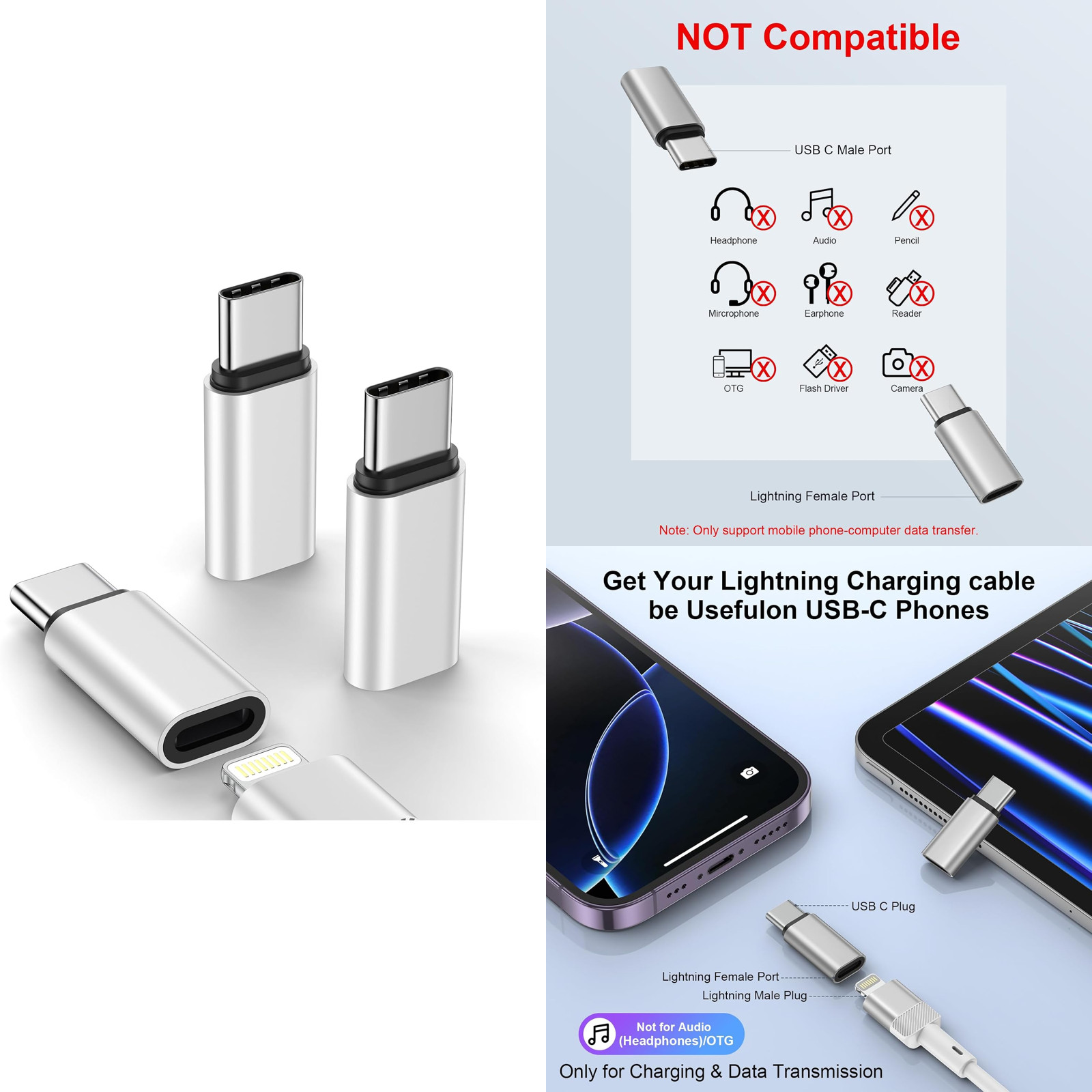 3Pack [Apple MFi Certified] USB C to Lightning Adapter for iPhone 17e 17 Air Pro