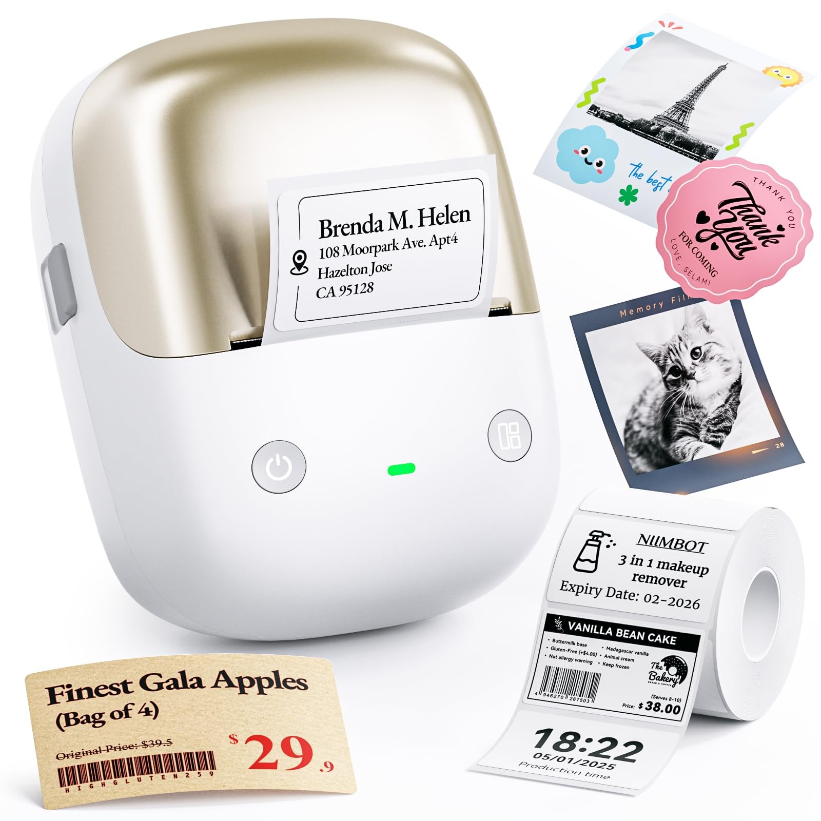NIIMBOT B2 Pro Bluetooth Label Maker, 300DPI HD Thermal Sticker Printer | Por...