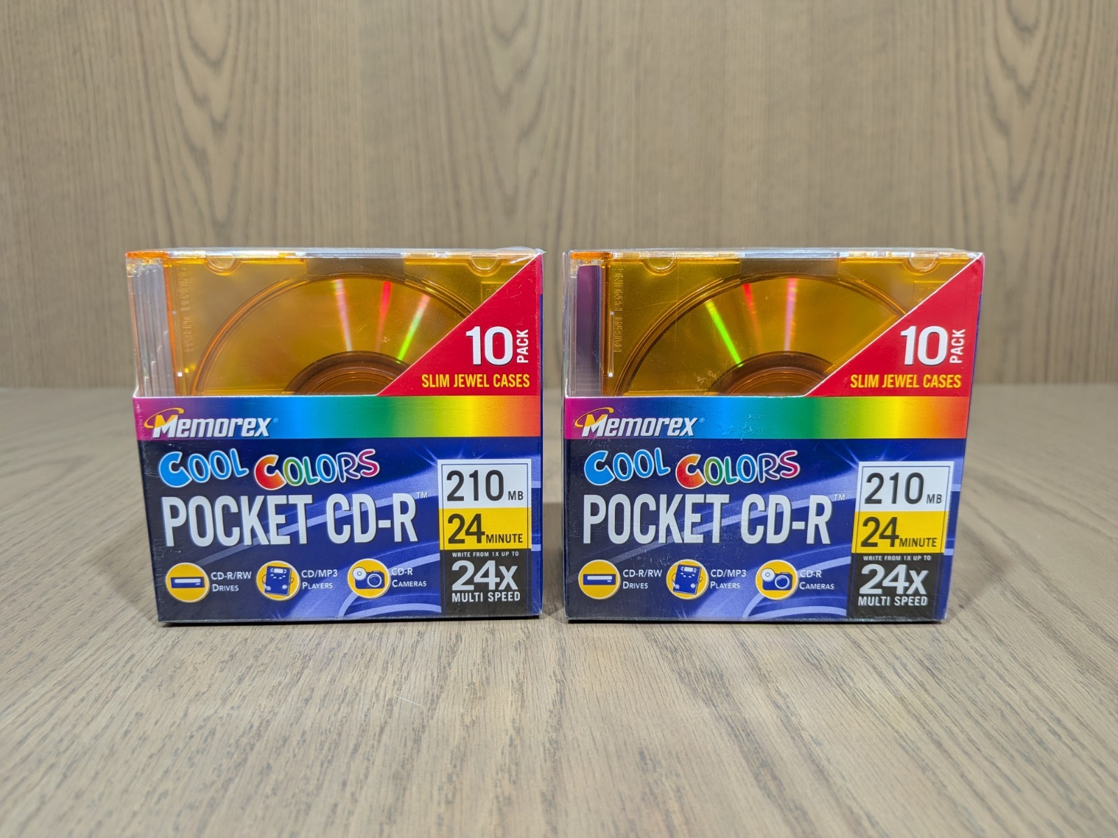 Lot of 2 Memorex Cool Colors Pocket CD-R 10 Pack 210MB 80mm Mini Discs Sealed