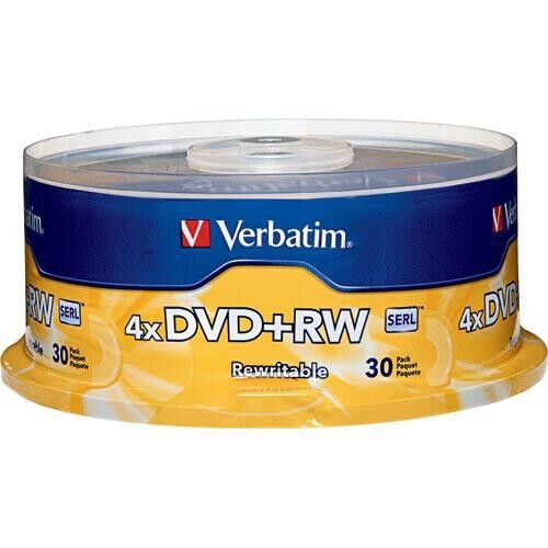 30 Verbatim Blank 4X DVD+RW Logo Branded 4.7GB Rewritable DVD Disc 94834