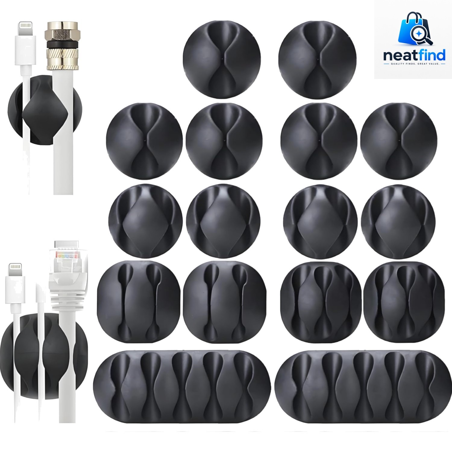 16PCS Black Cable Clips, Self Adhesive Cord Holder Cord Organizer