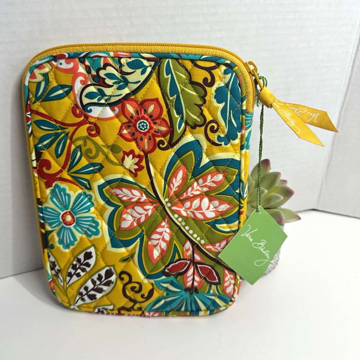 Vera Bradley Quilted Padded Zipper Tablet Sleeve/Pouch, Yellow Multicolor