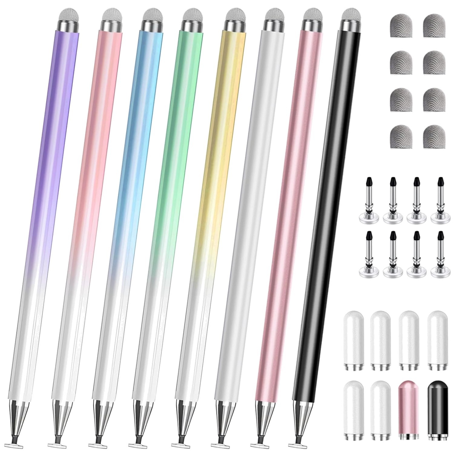2-in-1 Stylus Pen for Touch Screens - 8 Pack, Fine Disc Tip