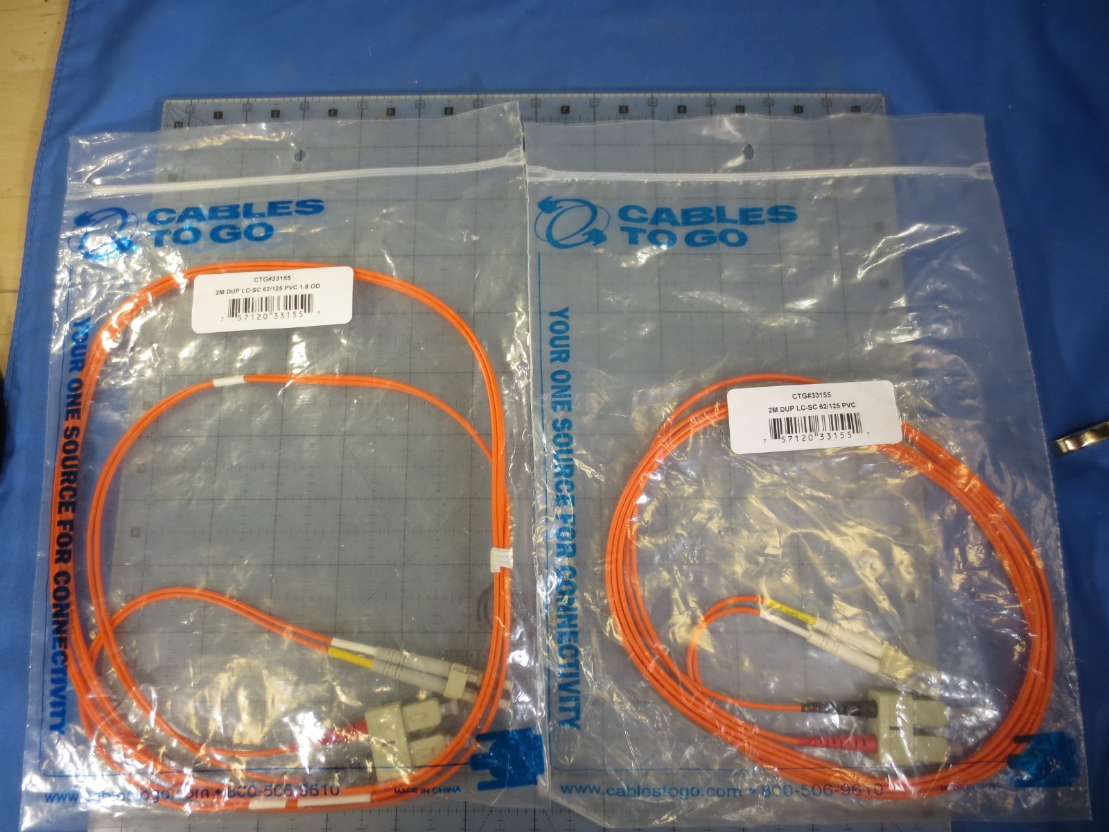 (2) C2G #33155 2M LC SC DUPLEX 62.5/125 MULTIMODE FIBER OPTIC CABLE NEW