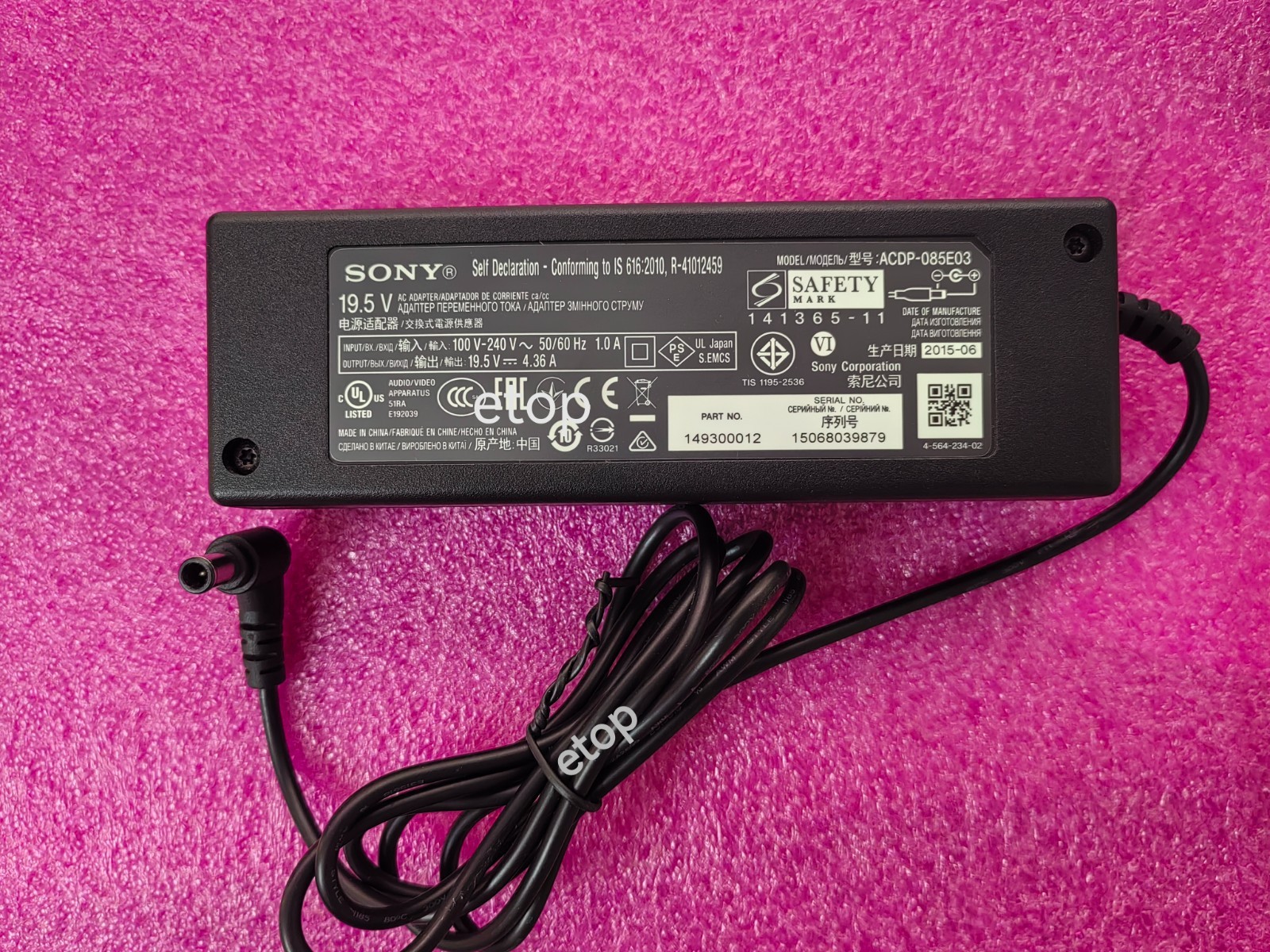 19.5V 4.36A 85W For Sony Bravia TV ACDP-085E03 AC Adapter 141365-11 100%Original