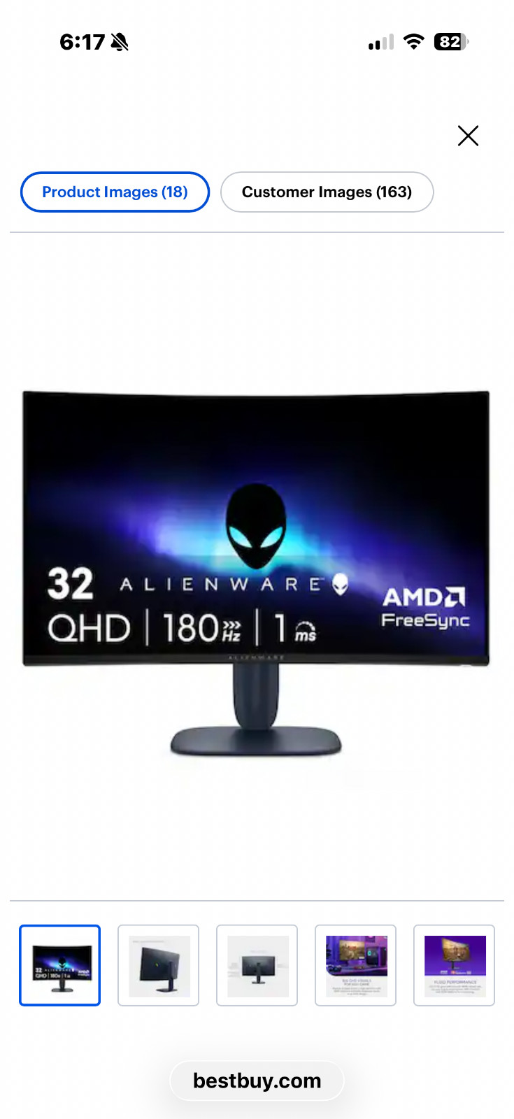 Alienware - AW3225DM 32" VA LED Curved QHD 180Hz 1ms FreeSync Gaming Monitor ...