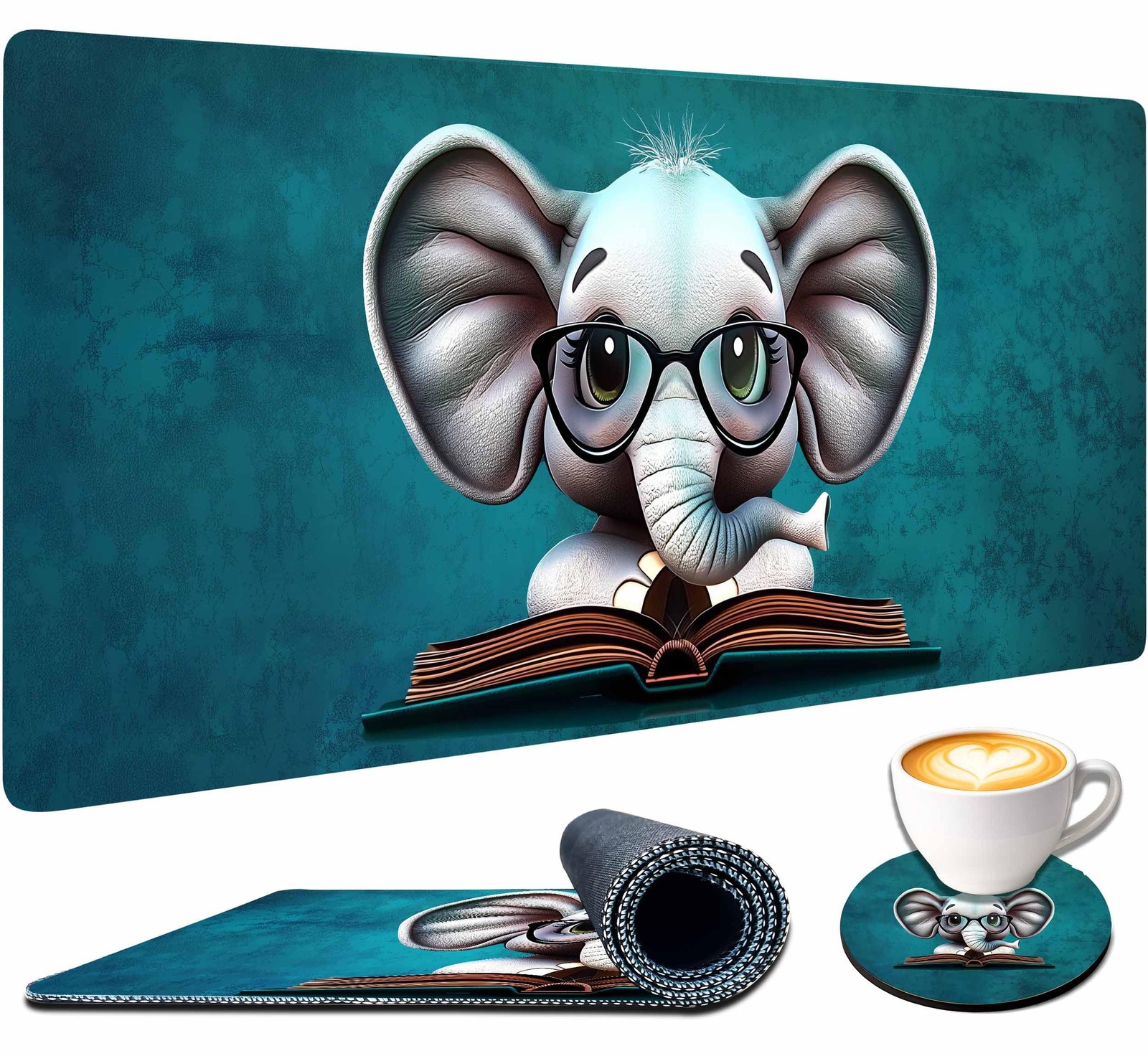 Elephant Mouse Pad Cute Large with Stitched Edges 31.5 x 11.8, Desk Pad Desk ...