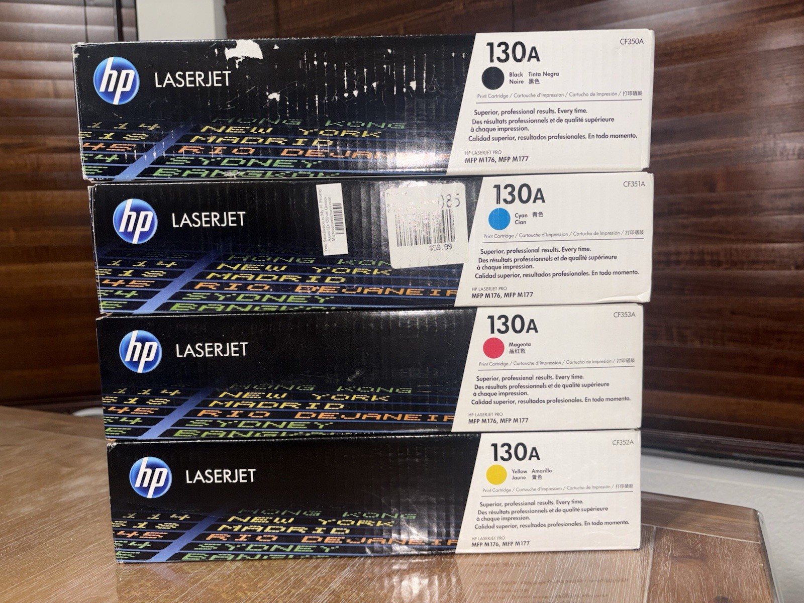 complete set of four original HP 130A LaserJet Toner Cartridges