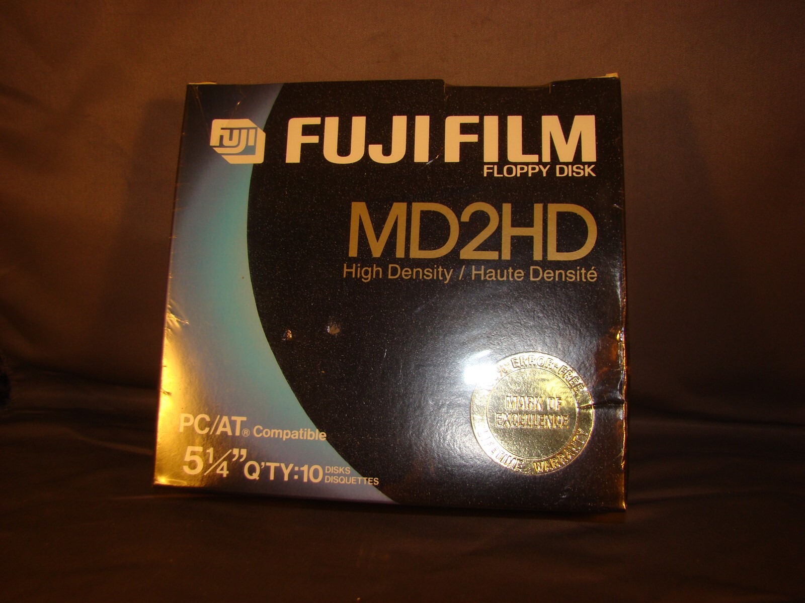 Sealed Pack of 10 5 1/4" Floppy Disks, Fuji Film MD2HD 1.6 MB PC/AT Compatible
