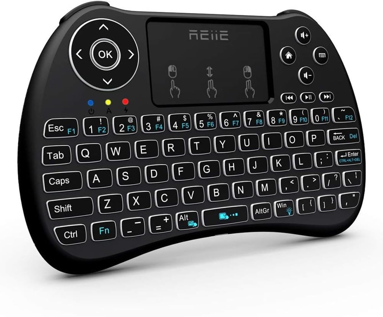 (Backlit Version)REIIE H9+ Mini Keyboard,2.4GHz Wireless Handheld Black