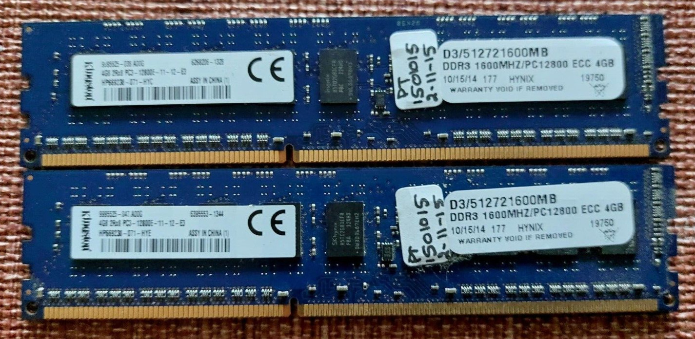 Kingston Hynix 8GB (4GBx2) D3/5 12721600MB DDR3 1600MHZ/PC12800 ECC 2Rx8 PC3