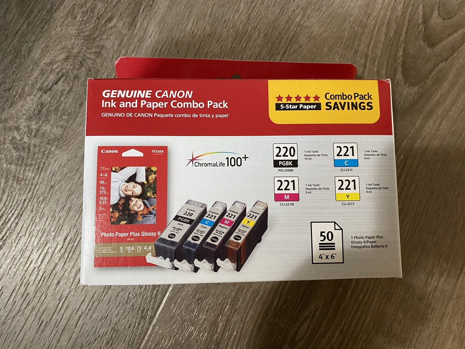 NEW IN BOX Canon PGI-220/CLI-221 Combo Ink Pack w/Photo Paper + bonus black ink