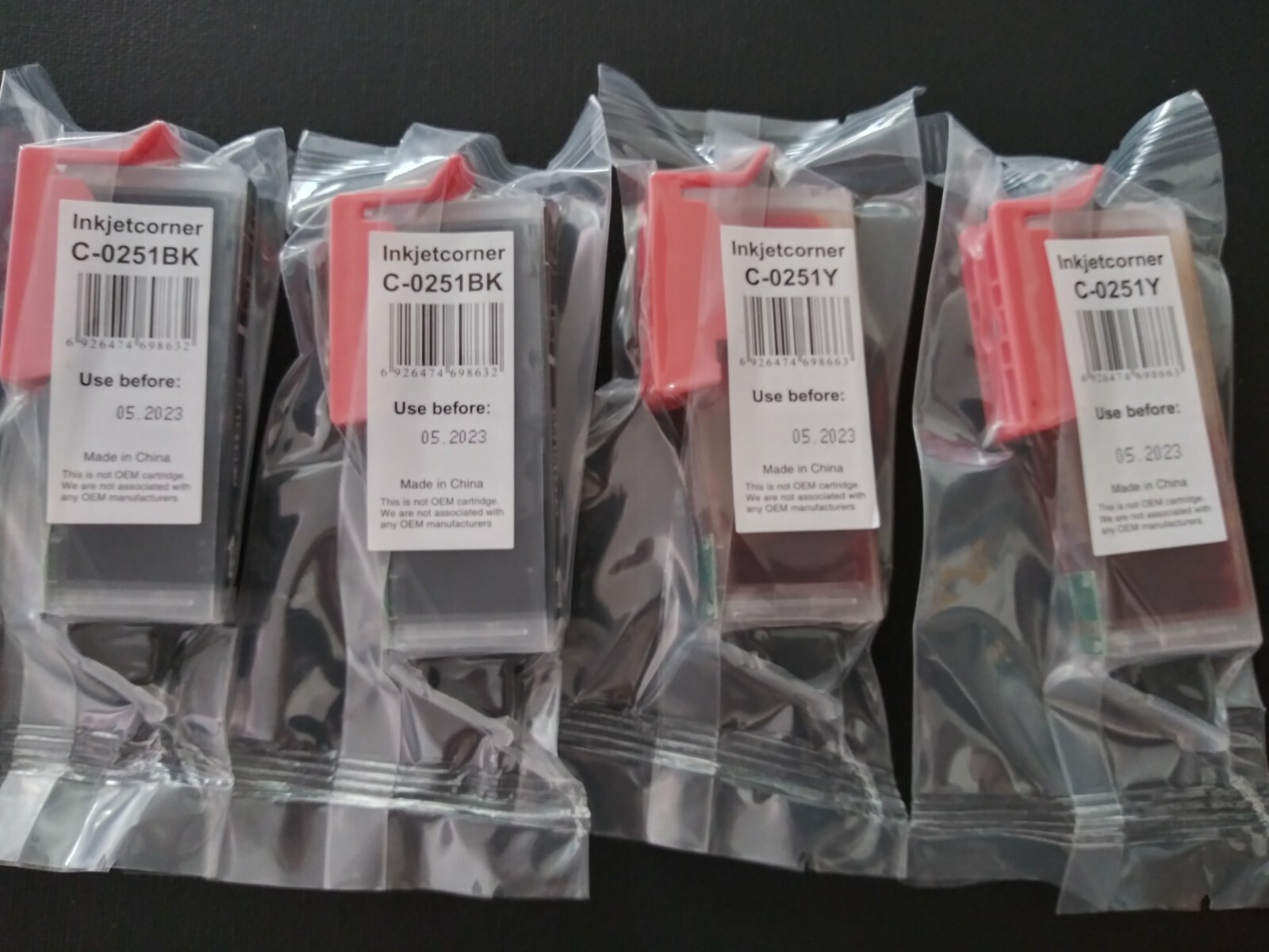 Lot of 4 Inkjetcorner C-0251. (2 × black 2× yellow)  Exp: 05 /23