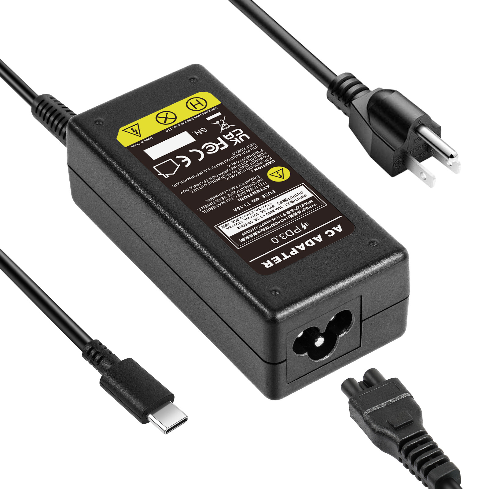 45W/65W/90W Universal USB-C Type-C AC Adapter Laptop PD Power Charger Cable Cord