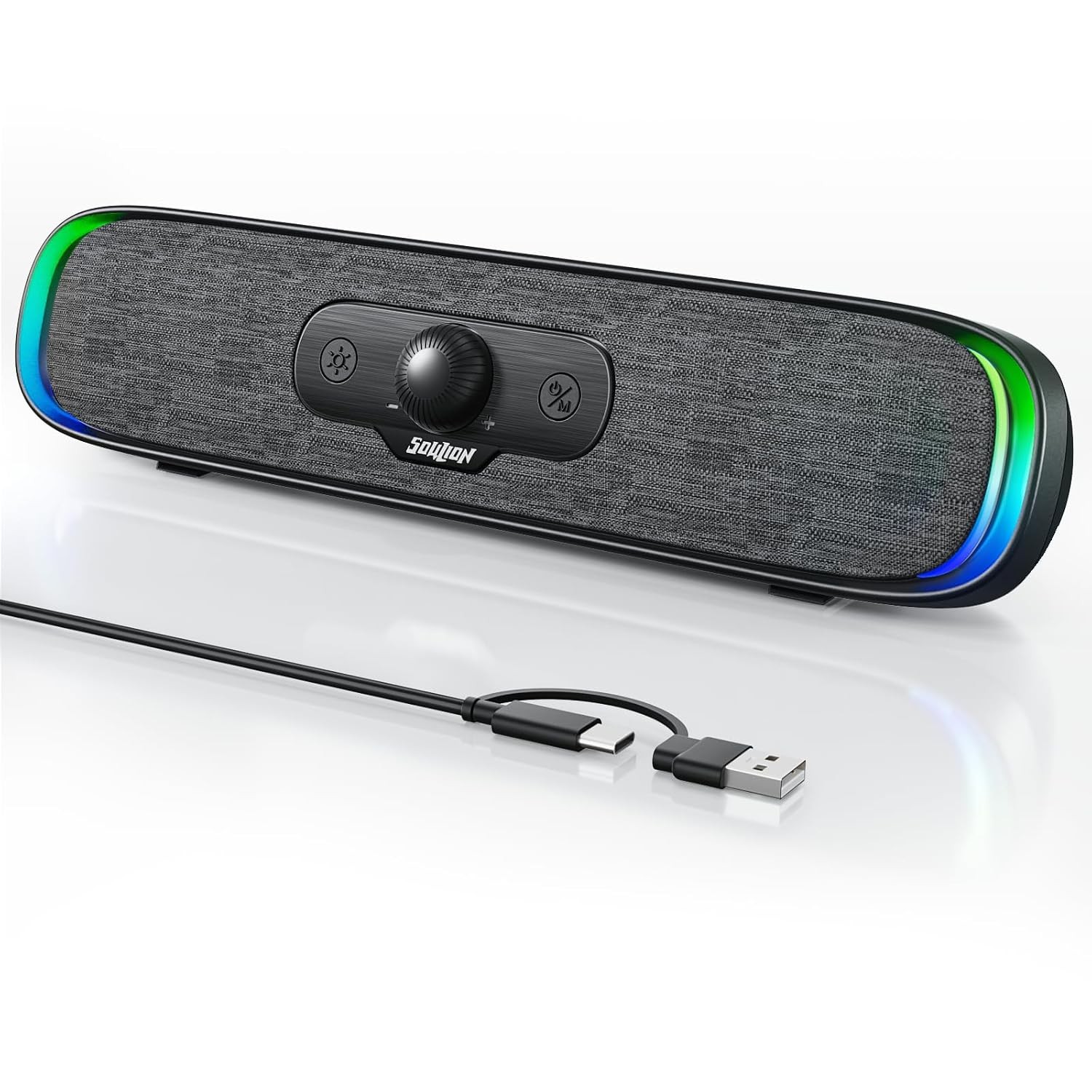 Black Wired USB Powered Bluetooth Computer Soundbar for PC Wireless Speakers