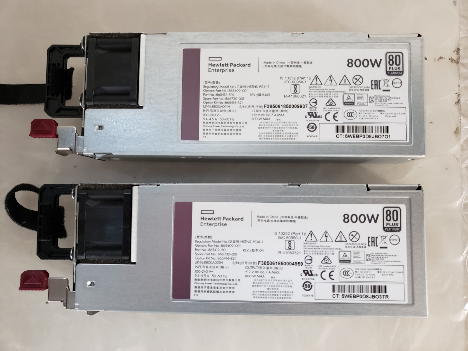 Pair of  HPE HSTNS-PL41-1 800W 80Plus Platinum Power Supply