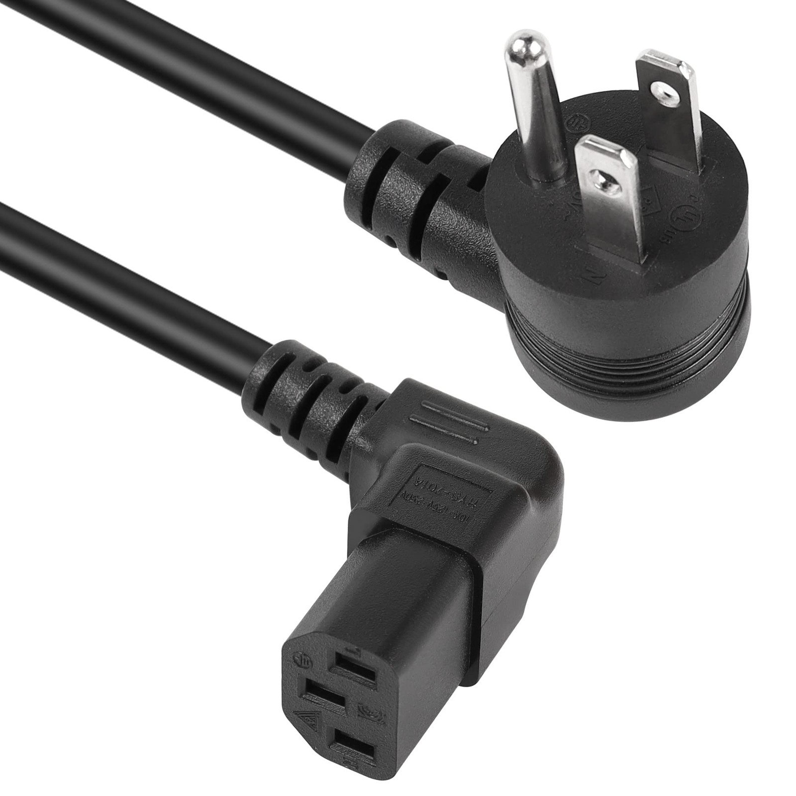 GELRHONR 90 Degrees 3 Prong AC to IEC320 C13 Power Cord,10A 125V Blcak-Up