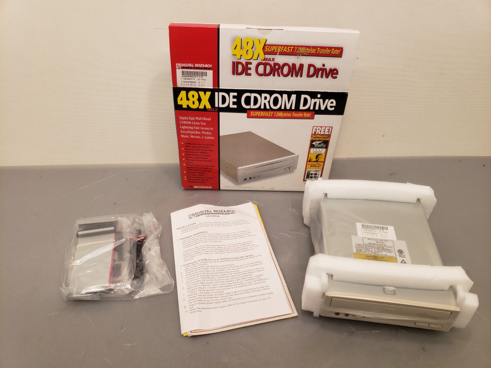 Vintage NOB Digital Research 48X White IDE CDROM BCD-F520A, DRCDROM48 *NEW OPEN