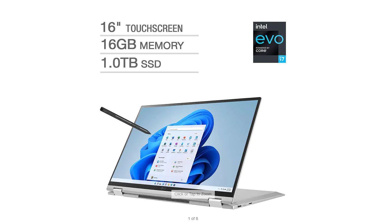 LG Gram 2-in-1 16" Touchscreen, Core i7 12th gen, 1TB SSD, 16GB, 16T90Q-K.AAC8U1