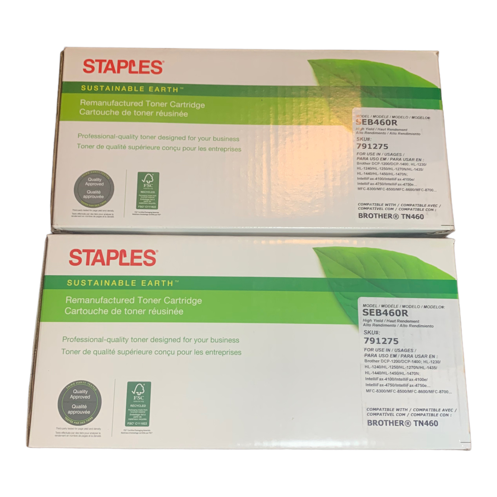 2 Pack SEB460R Staples Sustainable Earth Remanufactured Cartridge Brother TN460