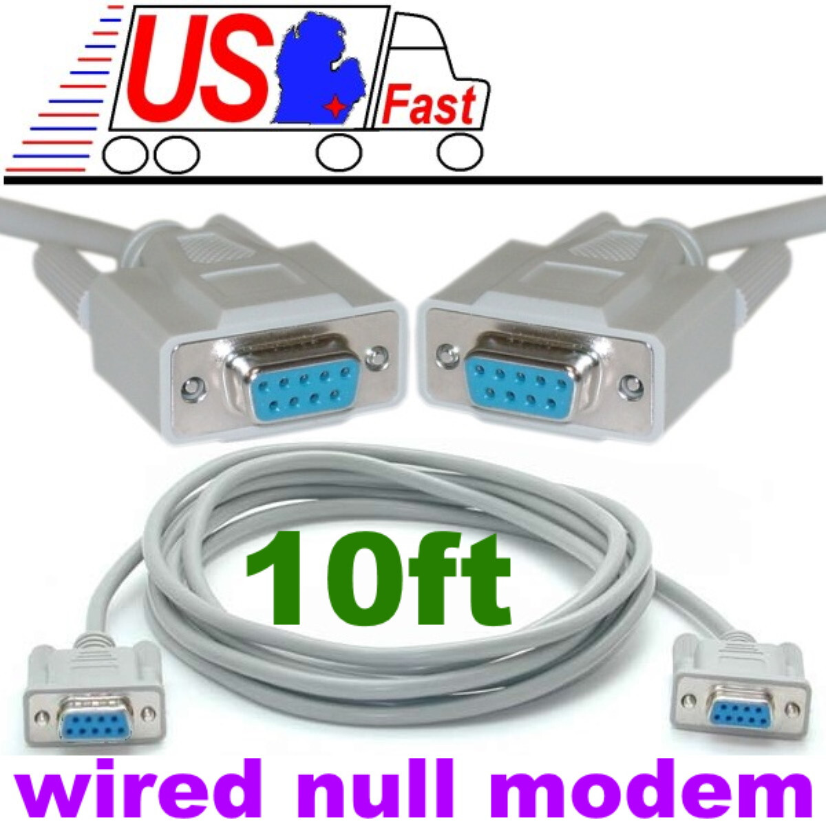 10ft long DB9pin Female~F Null Modem Cross/Nul wired,Serial RS232cable/Cord/Wire