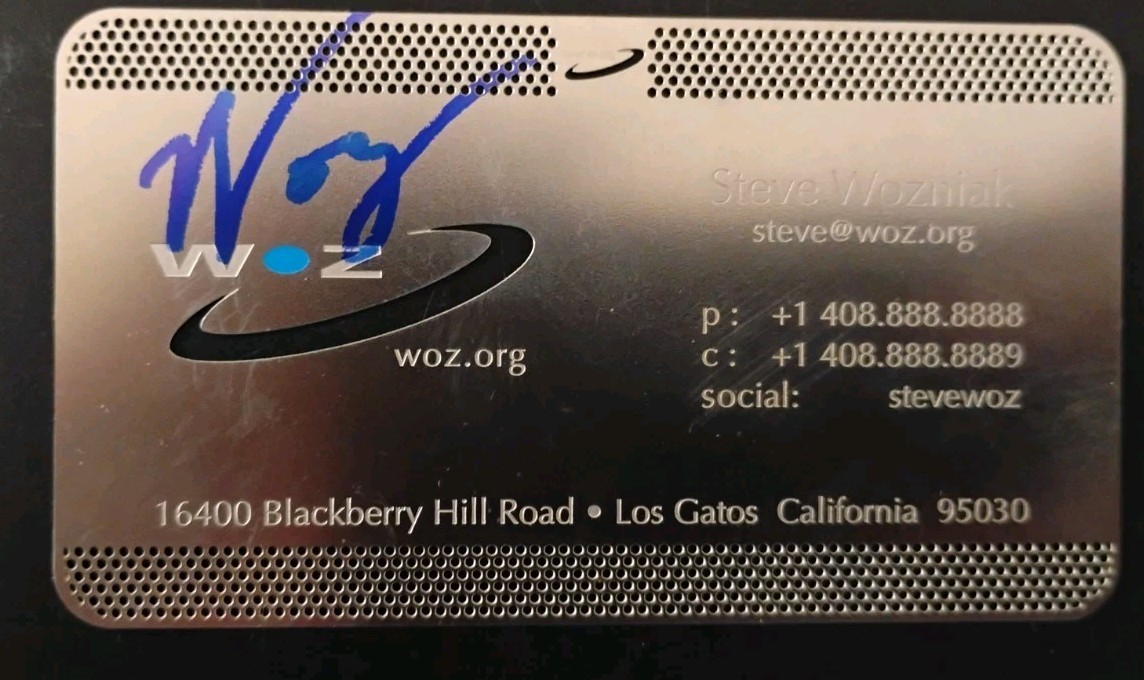 STEVE WOZNIAK SIGNED AUTOGRAPH METAL BUSINESS CARD APPLE COMPUTER CO-FOUNDER WOZ