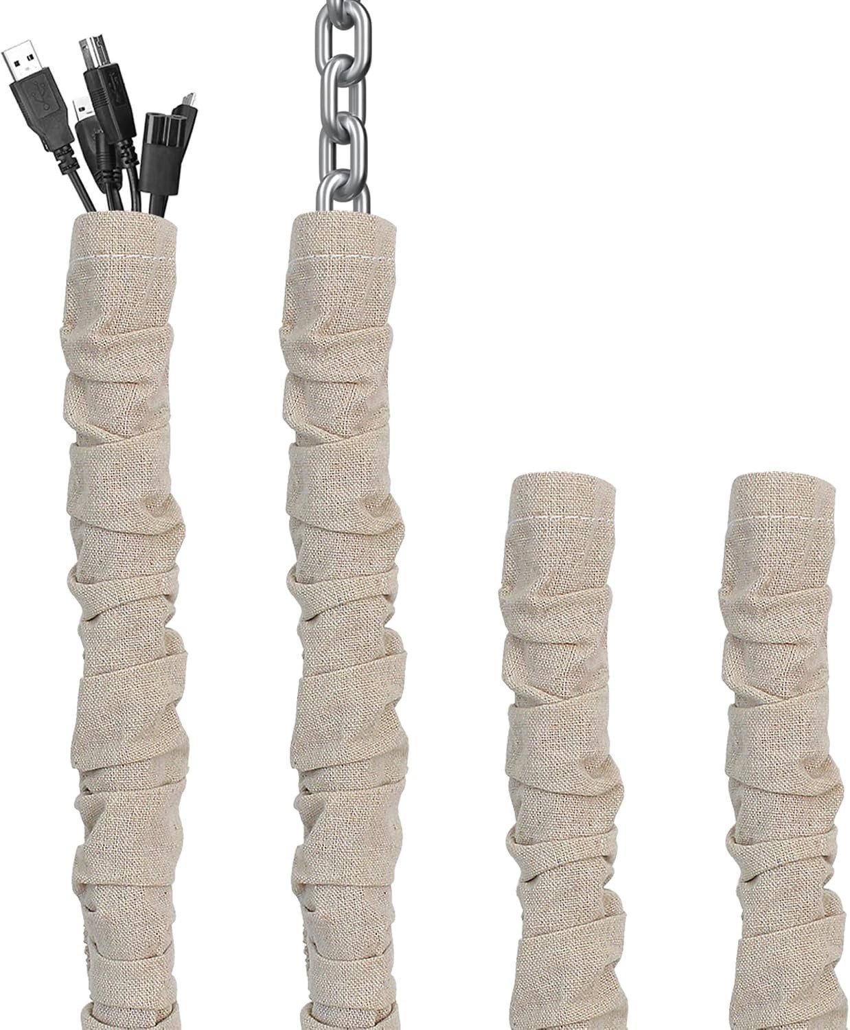 Fabric Cord Cover, 2 Pcs 6 Feet and 2 Pcs 4 Feet Chain Cable Sleeve, Chandelier 