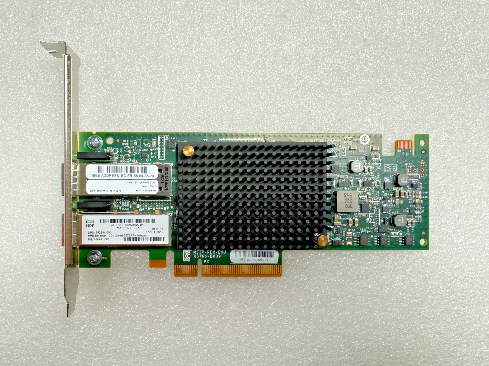 792834-001 HPE 557SFP+ Ethernet Dual Port 10Gb SFP+ PCIe Network Card Adapter