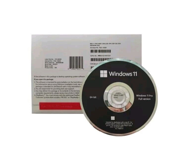 Genuine NEW Microsoft Windows 11 Pro 64-BIT DVD Fresh Install & Product Key